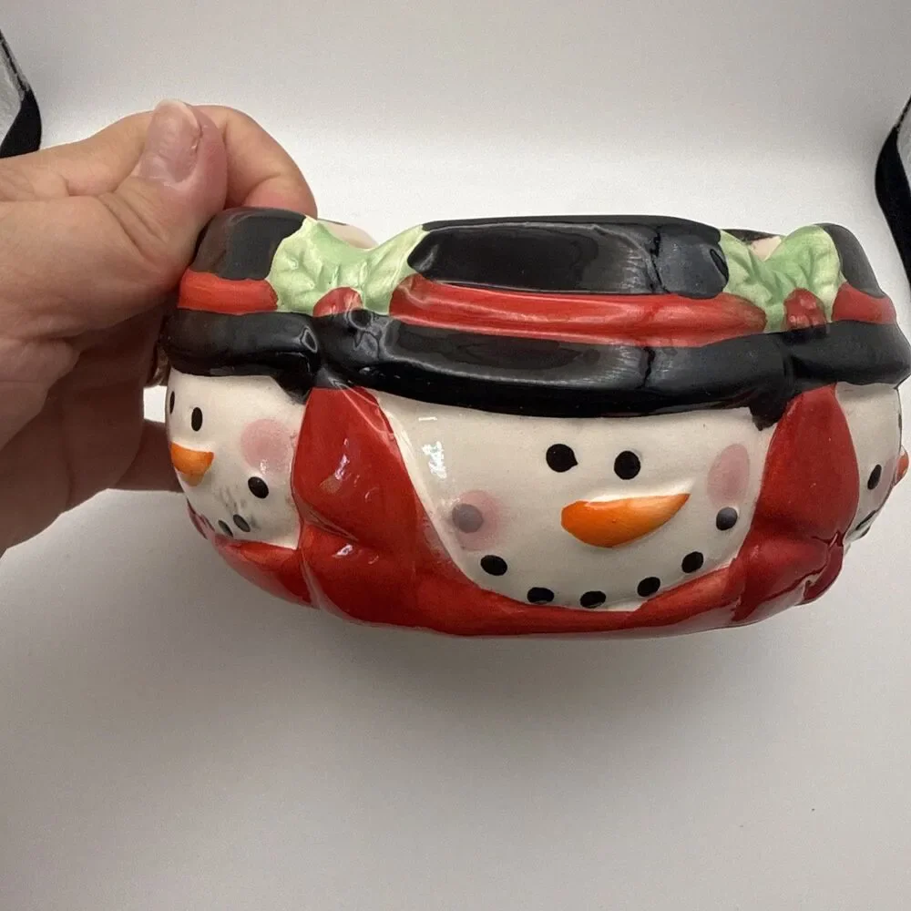 Vintage Royal Norfolk “Christmas Snowman” Holiday Ceramic Candy Dish Bowl, 5.5”